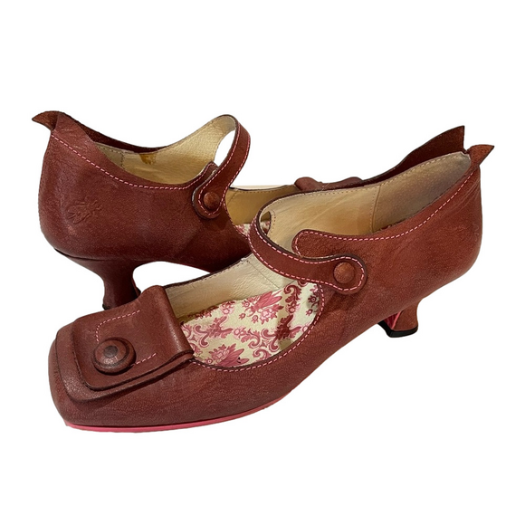 Fly London Shoes - FLY London Red-Burgundy Pink Stitching Mary Jane Kitten Heels EU 41 Square Toe